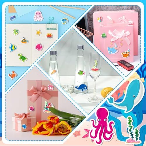 UPINS 12 Sheets Ocean Animal Puffy Stickers for Kids Cute 3D Theme Pack