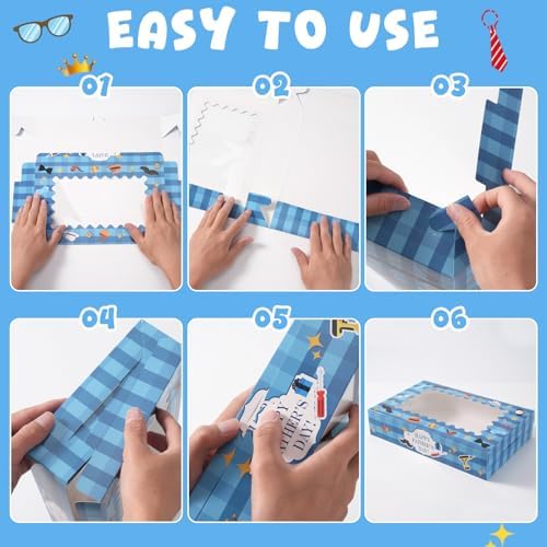 FCKLVMC 12 Pcs Fathers Day Gift Boxes Bulk with Windows , 2 Styles Fathers Day Treat Boxes for Treats With Gift Card and Sticker, Fathers Day Gift Boxe for Happy Father Day Party Supplies (20*30*6.3cm)