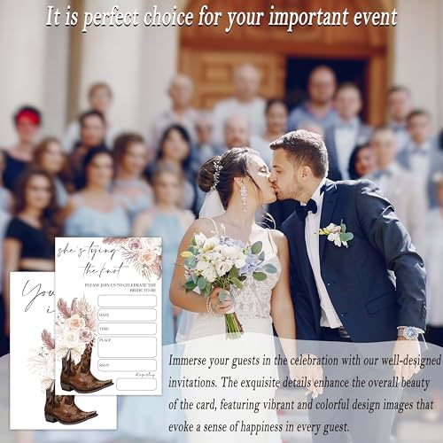 Bridal Shower Invitations, 25 Cowgirl Invites with Envelopes for Bridal Shower Reception Engagement Party, Country Floral Wedding Cards - D06