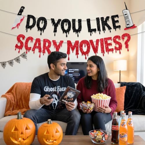 Halloween Decorations, Scary Movie Night Glitter Banner