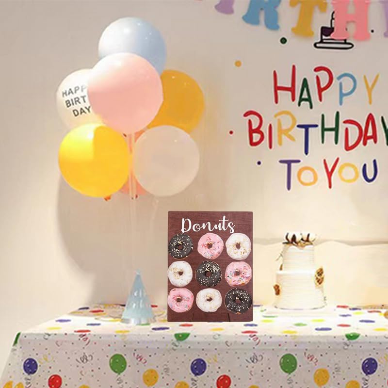 2 Pcs Wood Donut Wall Display Stand Reusable Rustic Doughnut Board Holder Donut Party Supplies for Wedding Birthday Family Party festival Table Decor (Curry and White)