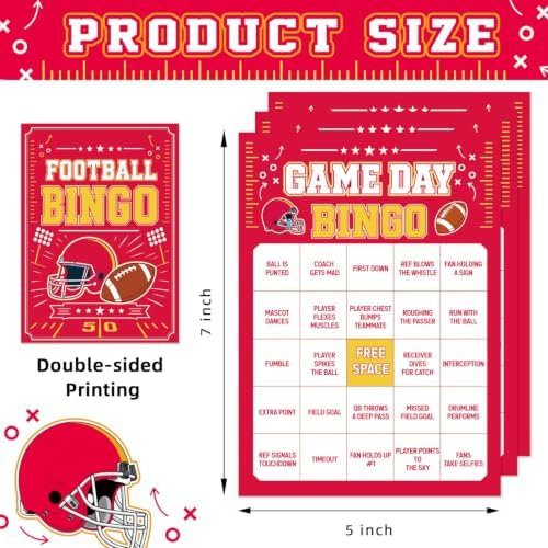 Football Bingo Game Cards - 24 Sheets, Red