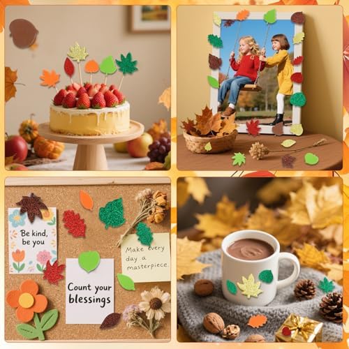 Fall Foam Stickers, 300 PCS Fall Thanksgiving Stickers, Self Adhesive Glitter Maple Leaf Shaped Stickers Foam Sticker Arts Crafts DIY Sticker for Autumn Thanksgiving Harvest Party Decoration Supplies