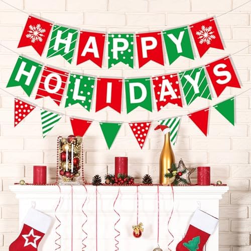 Happy Holidays Banner, Pre-Strung Christmas Banner Decor