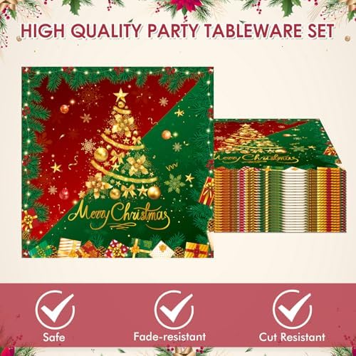 40 PCS Christmas Party Supplies,Gorgeous Christma Party supplies Tableware Set Include Christmas Paper Plates and Napkins for Xmas Tree Reindeer Snowflake Holiday,Serves 20 Guests