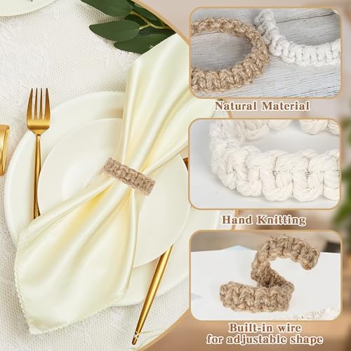 Meplait Napkin Rings Set of 6, Boho Napkins Holders Ring for Table, White