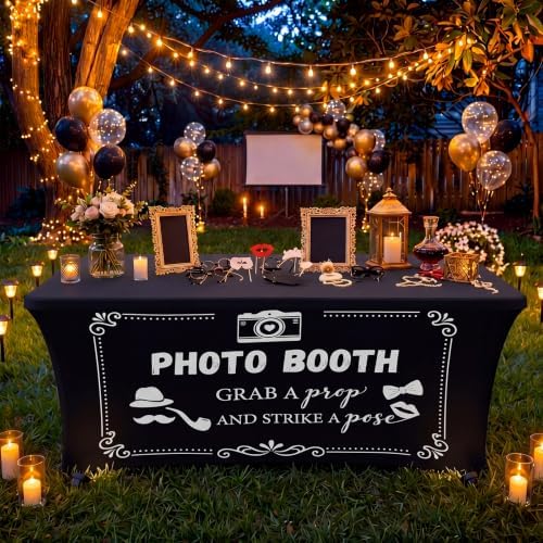 Frienda 6ft Photo Booth Table Cloth Black Photobooth Stretch Table Covers