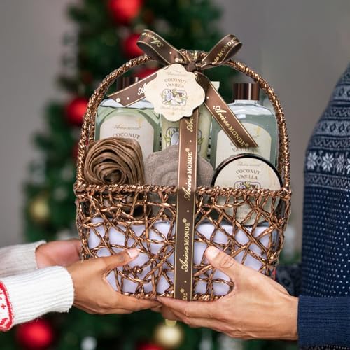 Spa Gift Baskets for Women, 8pcs Coconut Vanilla Bath Gift Set for Women