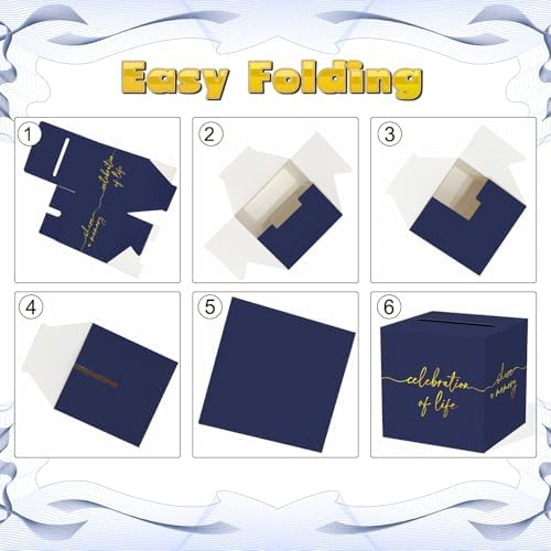 QISOLIY Navy Blue Celebration of Life Card Box with Gold Lettering, Share a Memory Funeral Card Box for Memorial Service, Remembrance Table Decor, Memory Box for Sympathy Condolence Messages