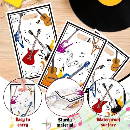ANGOLIO Musical Party Favor Supplies - 50 pcs Guitar Theme Candy Gift Bags