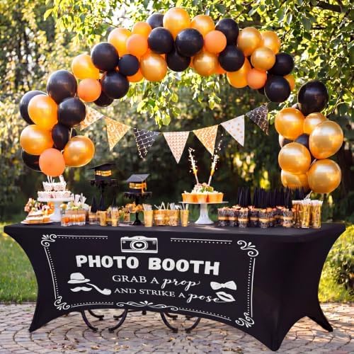 Frienda 6ft Photo Booth Table Cloth Black Photobooth Stretch Table Covers