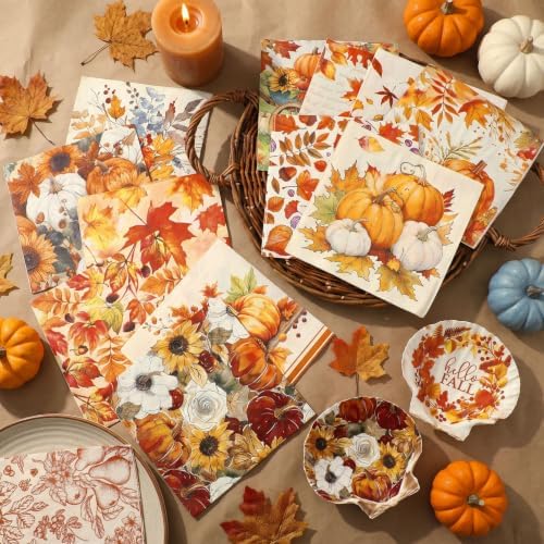Gueevin 45 Pack Fall Decoupage Napkins 15 Styles for DIY Project