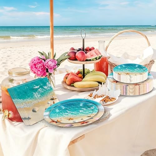 180Pcs Beach Ocean Party Plates and Napkins Set,Serves 60