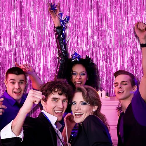 20 Pack Hot Pink Party Decorations - Tinsel Curtain Streamers Foil Fringe Backdrop for Birthday, Christmas, Bachelorette, Graduation, Fiesta Photo Booth