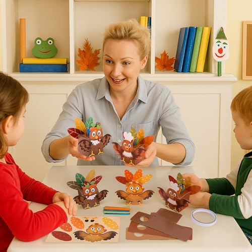 Wehhbtye 24 Set Thanksgiving Turkey Paper Jar Craft, Thankful Turkey DIY Boxes with Wooden Stick, Fall Gratitude Prayer Jar Crafts for Religious Party Supplies Handicraft Art Decoration