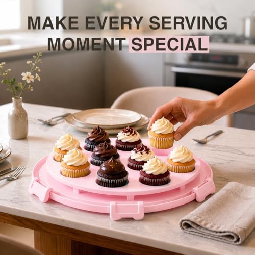 10in Buntz Cake Pan Non Stick & 12in Cake Carrier with Lid-Handle, Pink