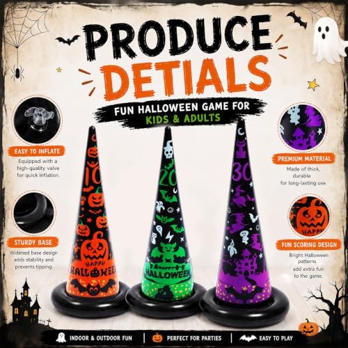 Voiiake 3 Pack Witch Hat Halloween Inflatables Ring Toss Game - Fun Halloween Games,Toys & Party Supplies, Games & Toys for Kids Adults