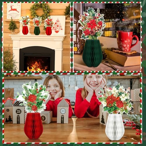 AmazingSpark 18 Pcs Christmas Honeycomb Table Decor Paper Poinsettia