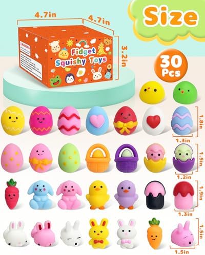 30 Pcs Easter Squishy Toys, Easter Basket Stuffers, Small Mini Toys Egg Fillers Stuffers, Non Candy Party Favors Classroom Gifts Prizes Treats Squishies for Boys Girls
