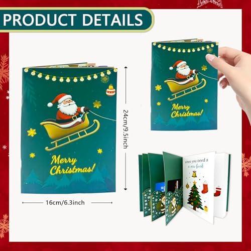3 Set/18 Slots Christmas Gift Card Booklet Bulk with Envelopes, Xmas Money Holder & Gift Card Holder Book（reindeer, Santa Claus, Christmas tree）, Holiday Party Supplies for Teacher Coworker Men Women