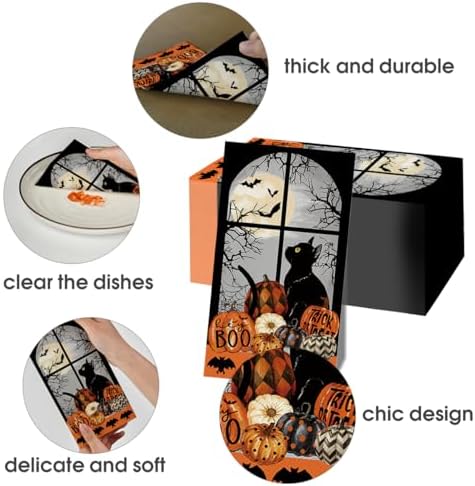 Horaldaily 50Pcs Halloween Paper Napkins, Buffalo Plaid and Dots Pumpkin Moon Cat Bats