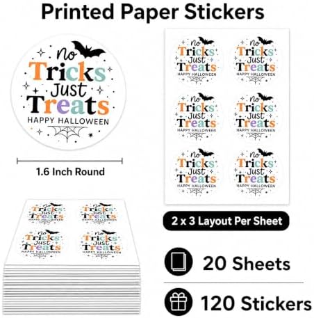 Halloween Treat Bag Favor Stickers: No Tricks Just Treats 120 PCS Seals