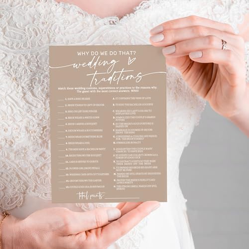 Bridal Shower Game Cards Wedding Traditions Why Do We Do That 25 Players with Answer Key | Engagement Party Games for Guests Minimalist Brown Wedding Shower Supplies - D08-3