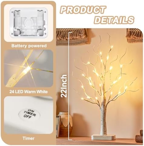 EAMBRITE Lighted Birch Tree with Led Lights, White Christmas Tree 2Pack
