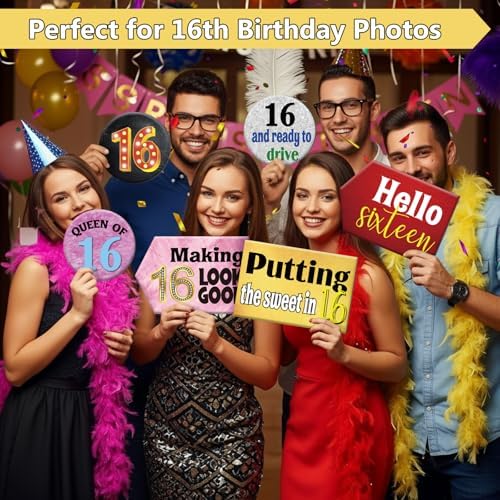 Beeveer 24 Design Birthday Photo Booth Props 16th Birthday Double Sided PVC