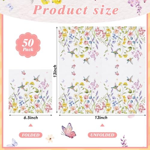 NatNarr 50 Pcs Wildflower Napkins, 6.5" Floral Party Napkins