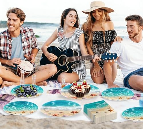 180Pcs Beach Ocean Party Plates and Napkins Set,Serves 60