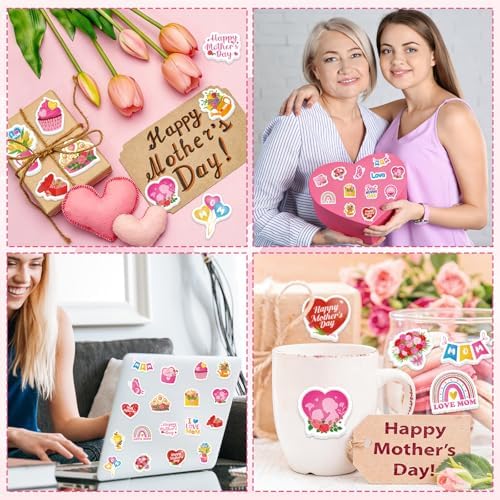300Pcs Mother's Day Foam Stickers, Cute Hearts Flowers Mom Foam Sticker Self Adhesive Mothers Day Stickers for Mother's Day DIY Arts Crafts Party Favors School Activity Reward
