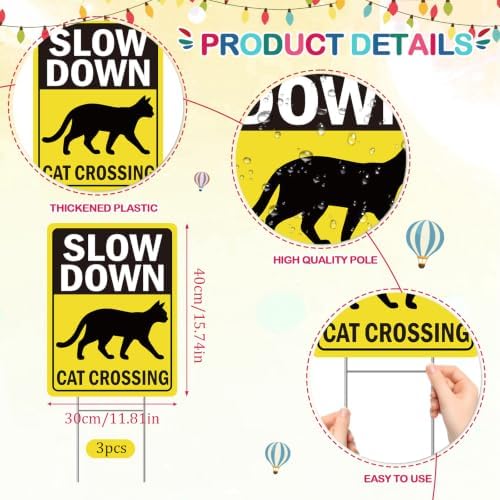 Rngmsi Slow Down Cats Crossing Yard Sign Set 3pc