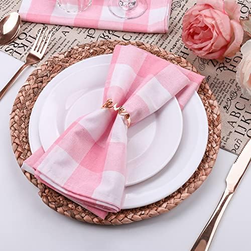 wonlex Valentines Napkin Rings Set of 12, Gold Napkin Holder for Valentine’s Day, Wedding, Banquet, Love Napkin Holders, Spring Serviette Buckles for Table Setting (Love - Rose Gold)