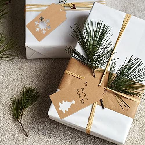 150 Pcs Christmas Tags,Xmas Tree Snowflake Reindeer Brown Kraft Paper Gift Wrap Tags with Jute String