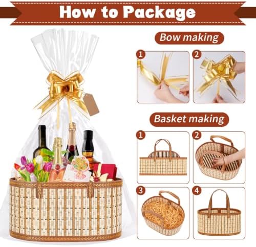 Dreamtop 3 Set Baskets for Gifts Empty, Woven Bamboo Gift Basket Empty Large with Handles, Sturdy Gift Basket Kit Empty to Fill for Christmas Birthday Baby Shower Wedding Gift