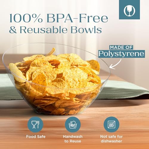 5 Pack Clear Angled Plastic Serving Bowl Disposable for Party Table 54oz