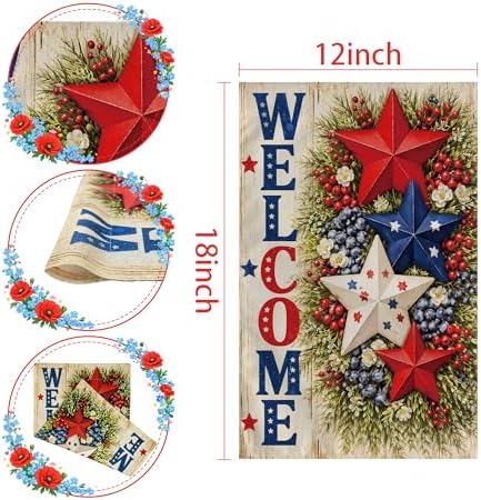 4th of July Decorations - Patriotic Stars Welcome Garden Flag | Double Sided Fourth of July Accessories Patriotic Banner | 250 Anniversary USA Merchandise for Garden Yard Porch Patio Lawn Outdoor Outside Decor