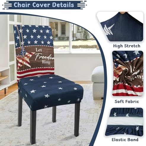 4th of July Chair Covers Set of 4 Flag Butterfly Stars Parsons Slipcovers