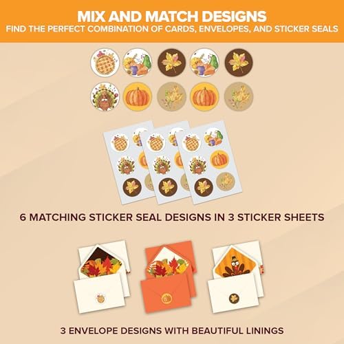 Decorably 18 Pack 5x7in Happy Thanksgiving Cards with Envelopes & Stickers