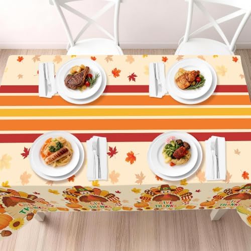 Childom 3 Pack Thanksgiving Tablecloth,Thanksgiving Decorations 54x108 Inch Disposable Plastic Tablecloth,Fall Turkey Table Cover for Home Dinner Table Decor Picnic Birthday Party Supplies