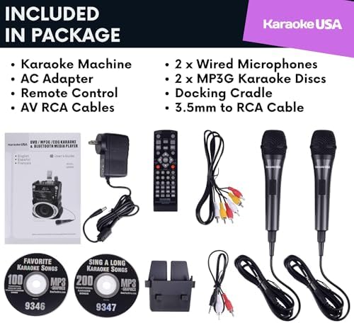 Karaoke Machine with Lyrics Display 7" Screen. CD+G, DVD, MP3+G, MP3, CD & USB. Wireless Bluetooth Speaker with LED Disco Lights. Includes 2 Wired Microphones and 2 Bonus Karaoke Discs By Karaoke USA
