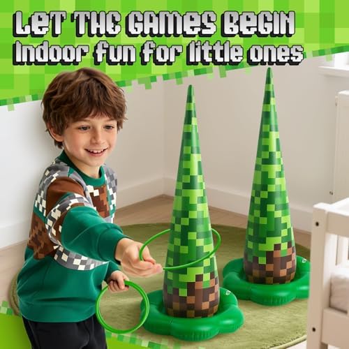 5 Pack Inflatable Pixel Ring Toss Game, Birthday Party Games for Kids