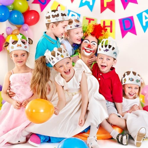 Thenshop 280 Pcs White Paper Crowns for Kids to Decorate, Classic Style