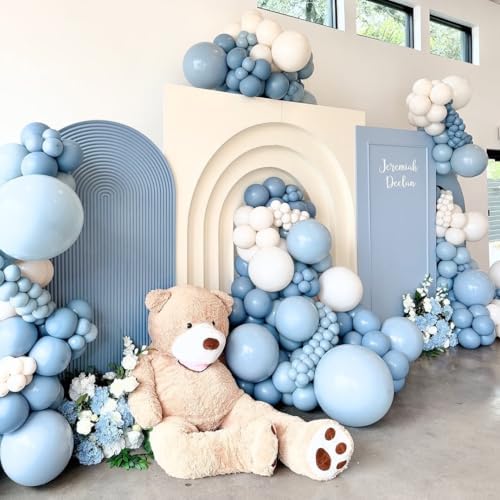 Dusty Blue Balloons Arch Kit, 124pcs Blue White Balloons