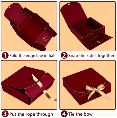 10pack Gift Boxes with Lids, Red Gift Boxes for Presents with Ribbons