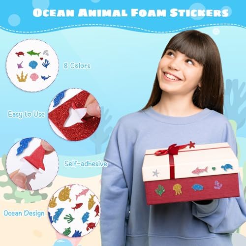 460 Pcs Glitter Sea Animal Foam Stickers, 8 Colors Ocean Sea Fish Stickers