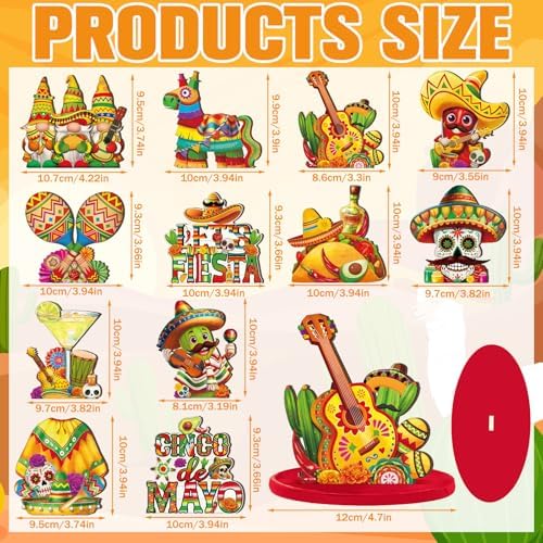 Wesiti 12 Pcs Cinco De Mayo Table Decorations Mexican Fiesta Party Decorations Wooden Cinco De Mayo Centerpiece Signs Taco Maracas Guitar Sombreros Table Topper Tiered Tray Decor for Home Office