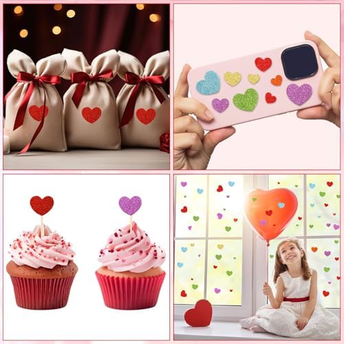 JULBEAR 300Pcs Glitter Heart Foam Stickers Colorful Stickers Kids Craft