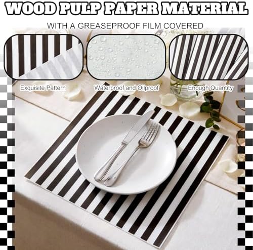 Marspark 100 Sheet Black and White Striped Wax Paper for Food 12 x 12 Inch